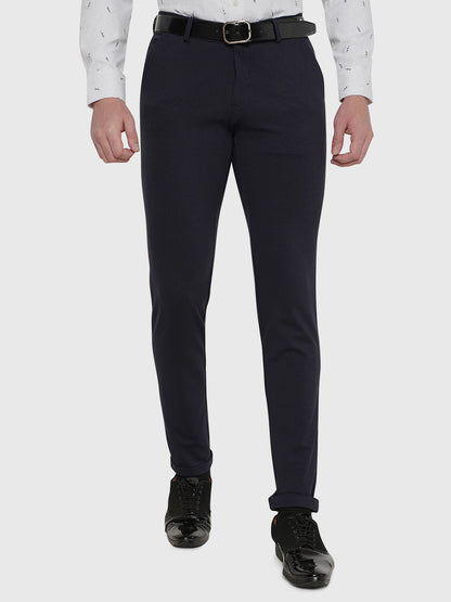 Dark Blue Solid Slim Fit Club Wear Trouser | JB Studio