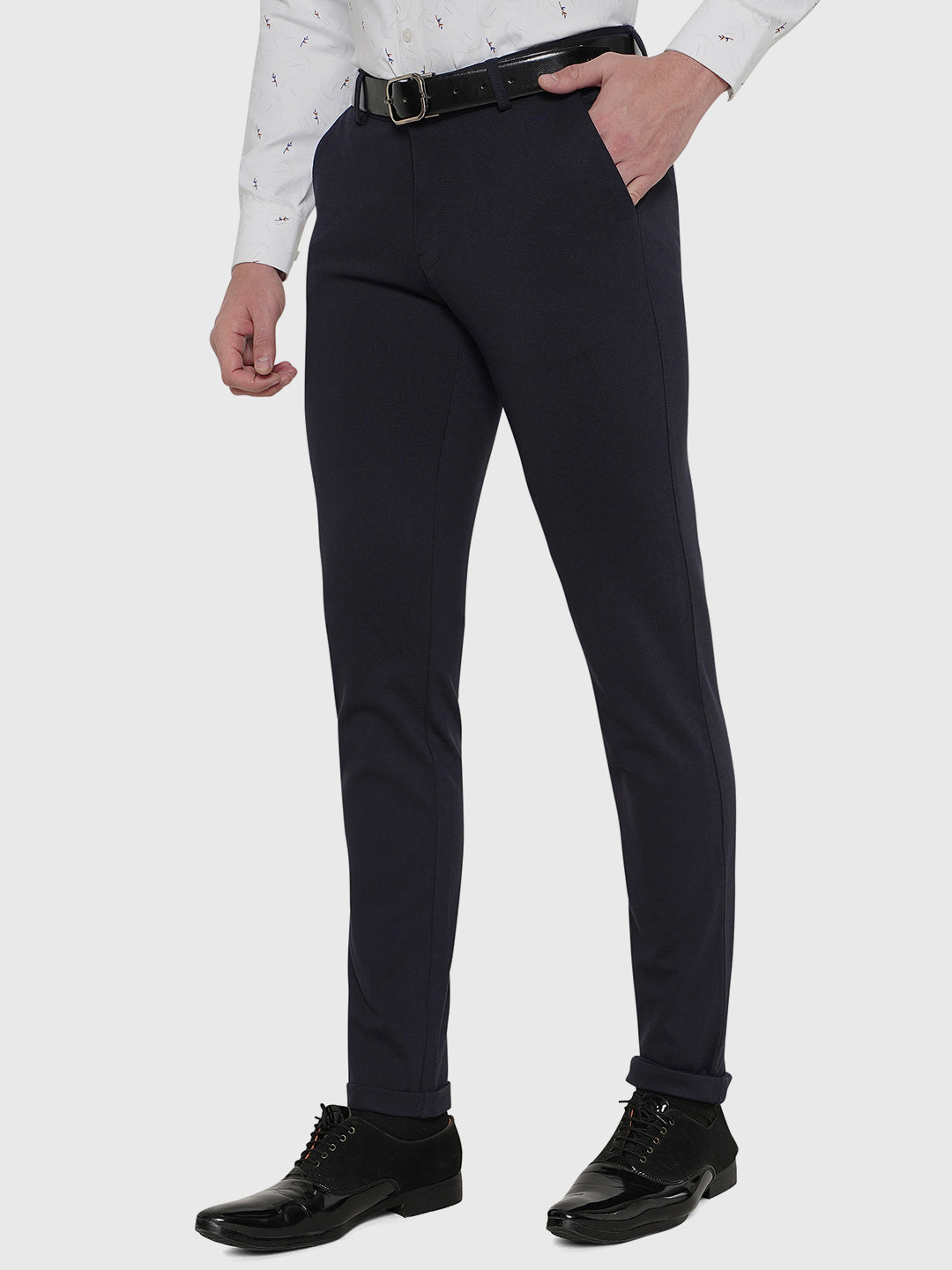 Dark Blue Solid Slim Fit Club Wear Trouser | JB Studio