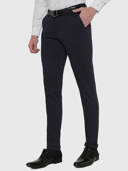 Dark Blue Solid Slim Fit Club Wear Trouser | JB Studio