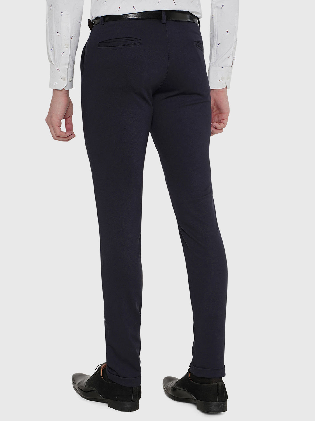 Dark Blue Solid Slim Fit Club Wear Trouser | JB Studio