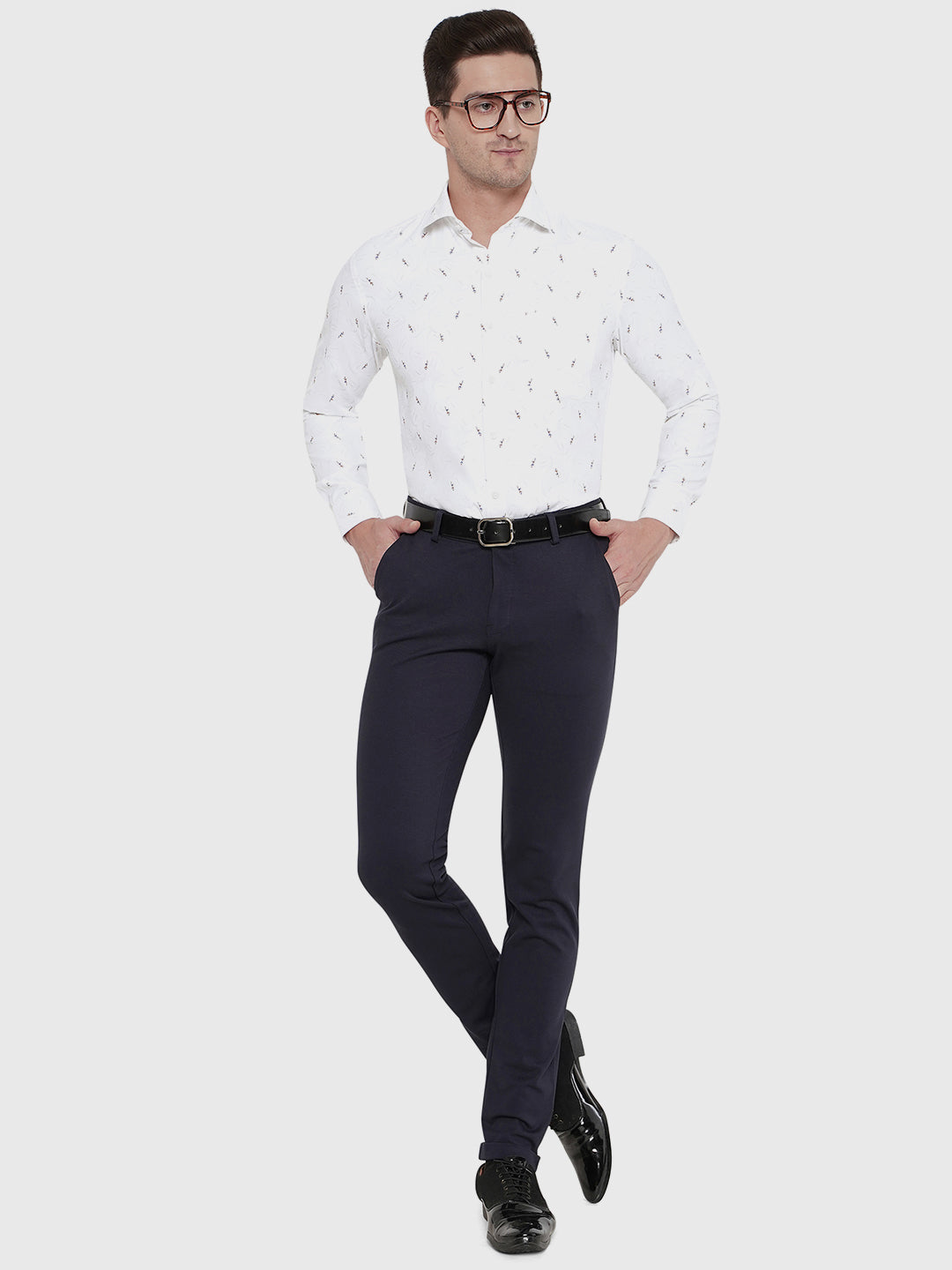 Dark Blue Solid Slim Fit Club Wear Trouser | JB Studio
