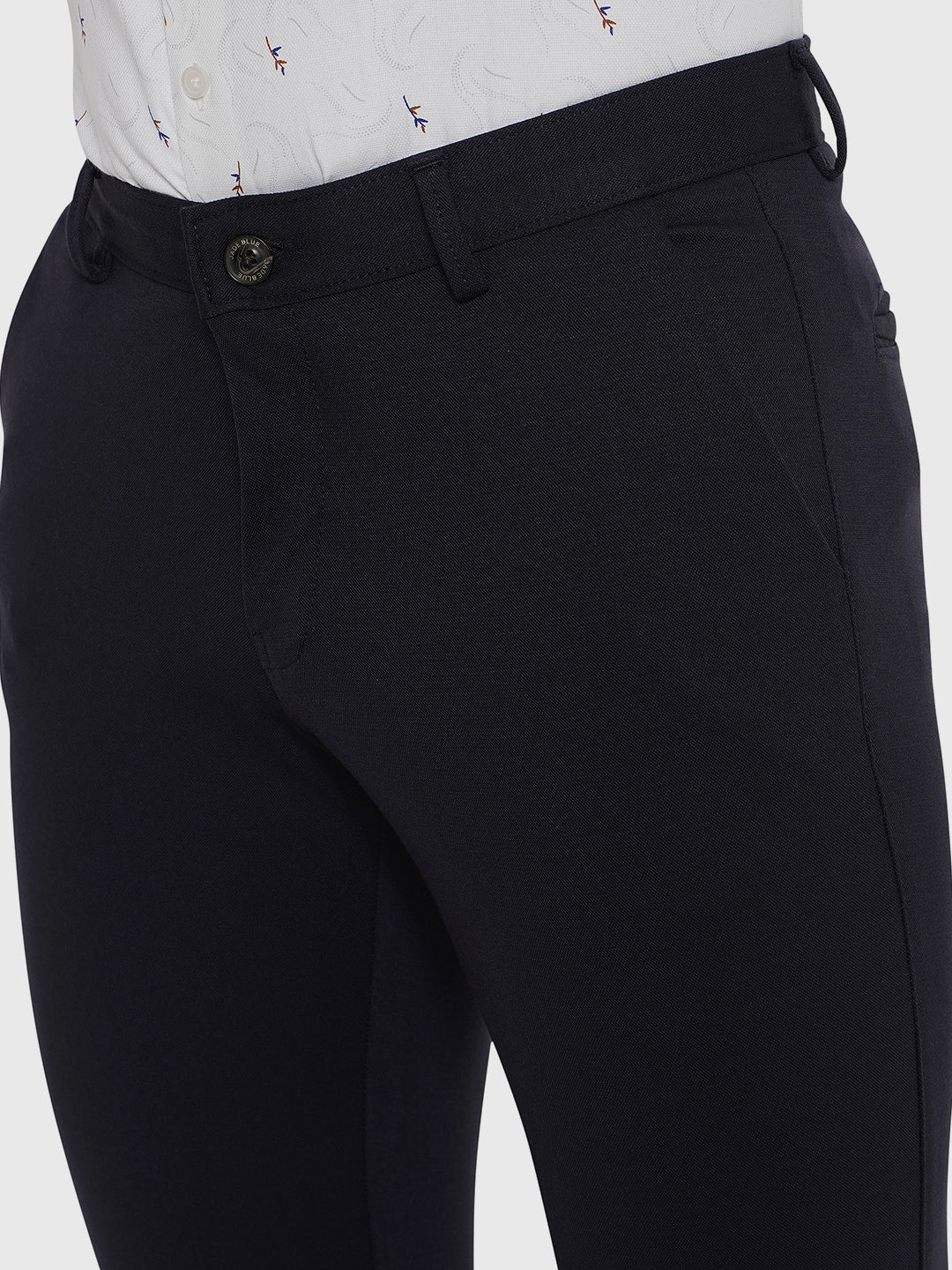 Dark Blue Solid Slim Fit Club Wear Trouser | JB Studio