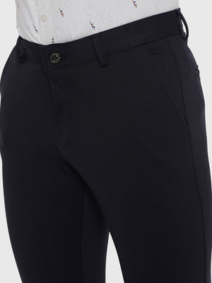 Dark Blue Solid Slim Fit Club Wear Trouser | JB Studio