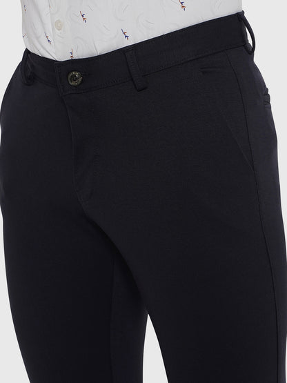 Dark Blue Solid Slim Fit Club Wear Trouser | JB Studio