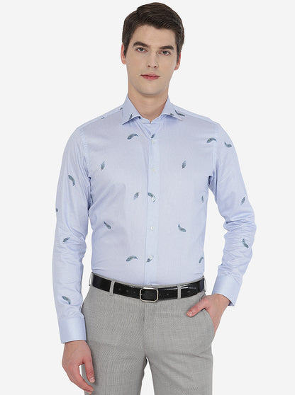 Sky Blue Printed Slim Fit Party Wear Shirt | Wyre