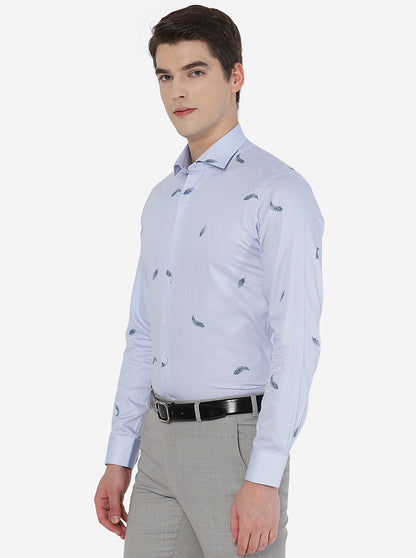 Sky Blue Printed Slim Fit Party Wear Shirt | Wyre