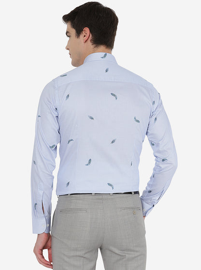 Sky Blue Printed Slim Fit Party Wear Shirt | Wyre