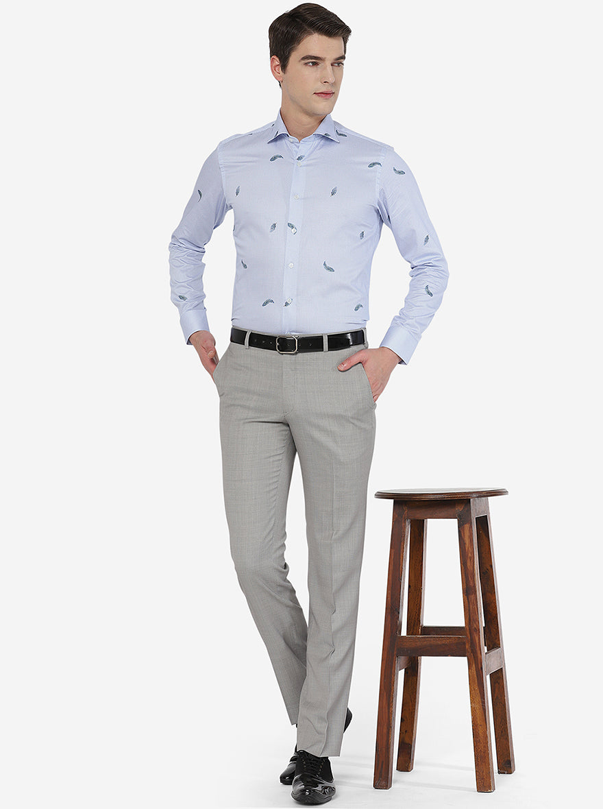 Sky Blue Printed Slim Fit Party Wear Shirt | Wyre