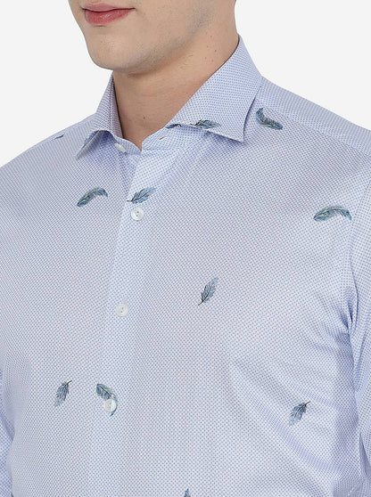 Sky Blue Printed Slim Fit Party Wear Shirt | Wyre