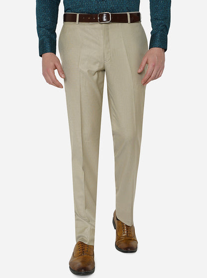 Khaki Solid Classic Fit Formal Trouser | JadeBlue