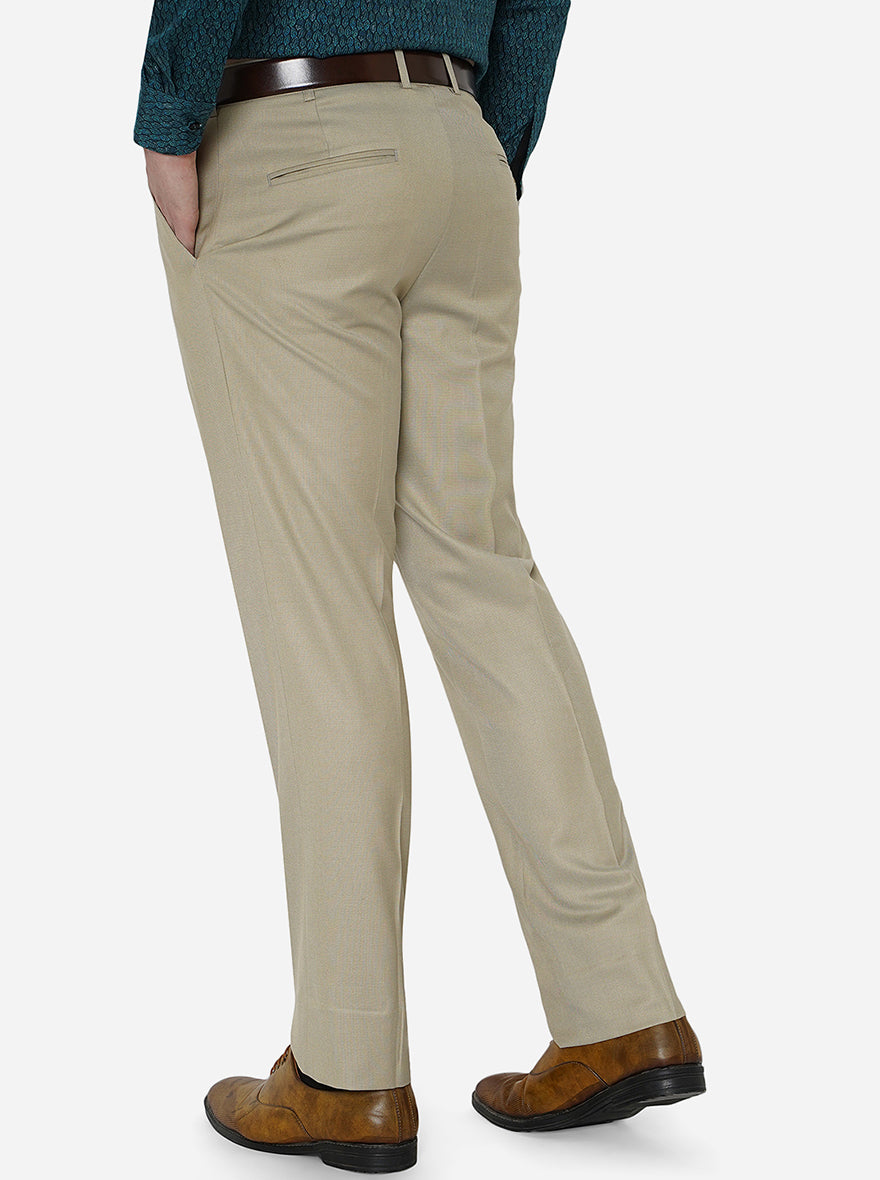 Khaki Solid Classic Fit Formal Trouser | JadeBlue