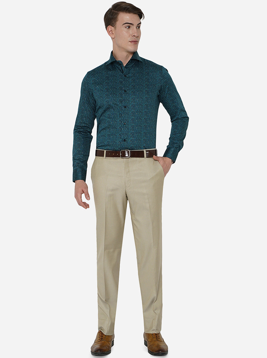 Khaki Solid Classic Fit Formal Trouser | JadeBlue