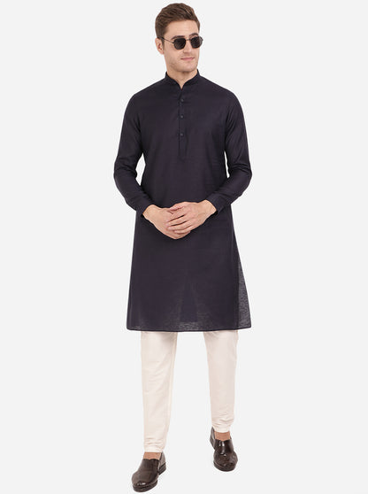 Denim Blue Self Textured Regular Fit Modi Kurta | JadeBlue