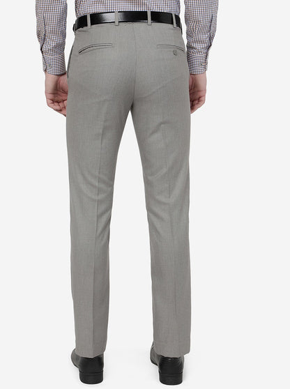 Steel Grey Solid Slim Fit Formal Trouser | Metal