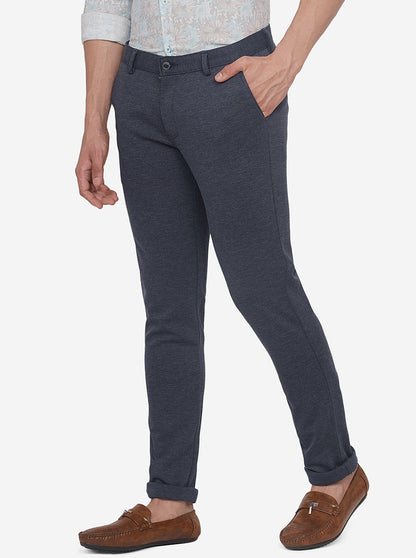 Navy Blue Solid Venice Fit Casual Trouser | JadeBlue