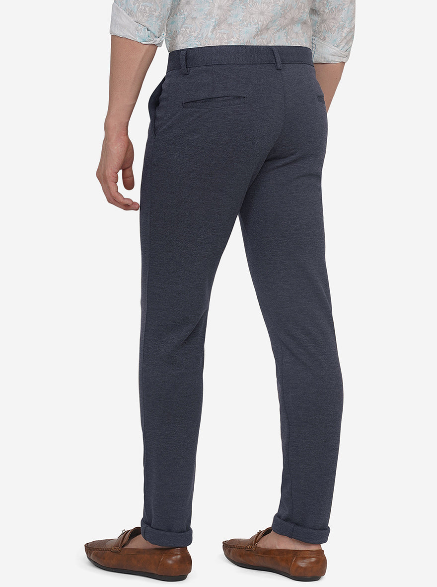 Navy Blue Solid Venice Fit Casual Trouser | JadeBlue