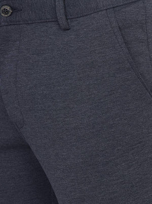 Navy Blue Solid Venice Fit Casual Trouser | JadeBlue