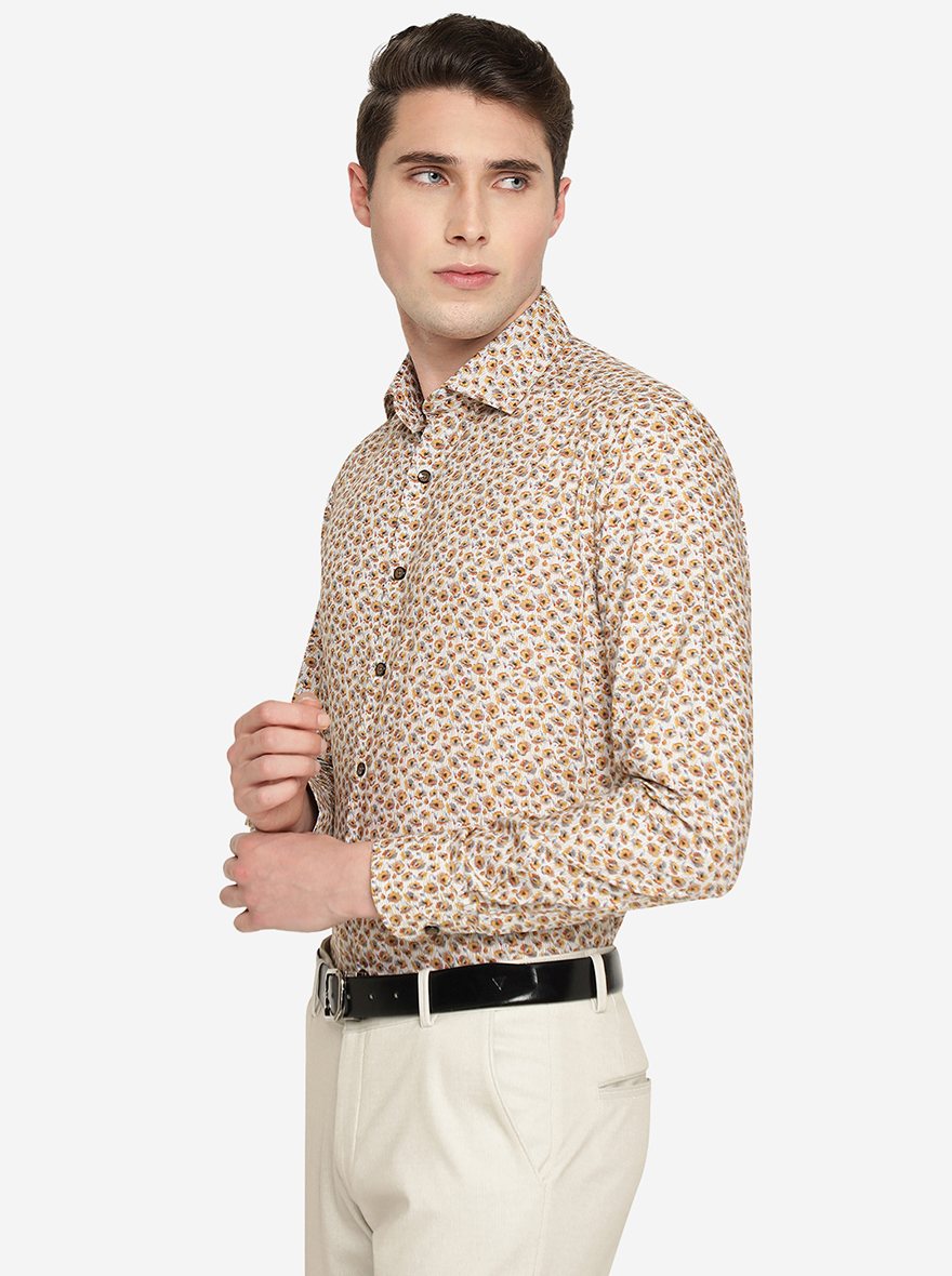 Yellow Flower Printed Slim Fit Party Wear Shirt | JB Studio