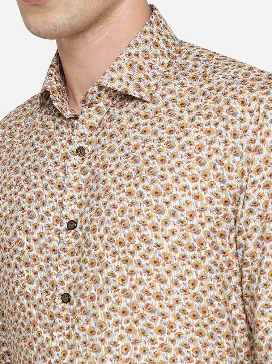 Yellow Flower Printed Slim Fit Party Wear Shirt | JB Studio