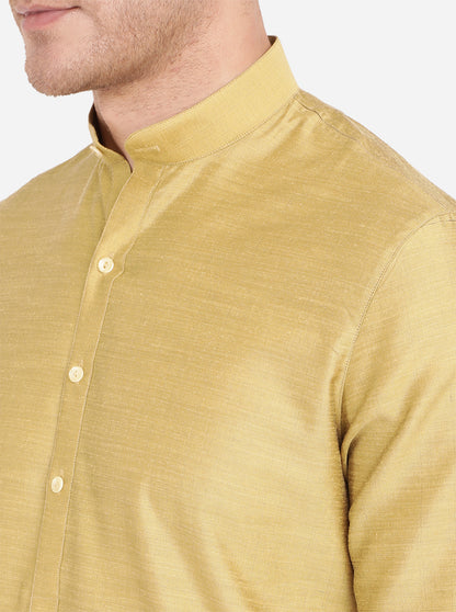 Golden Yellow Self Textured Regular Fit Modi Kurta | JadeBlue