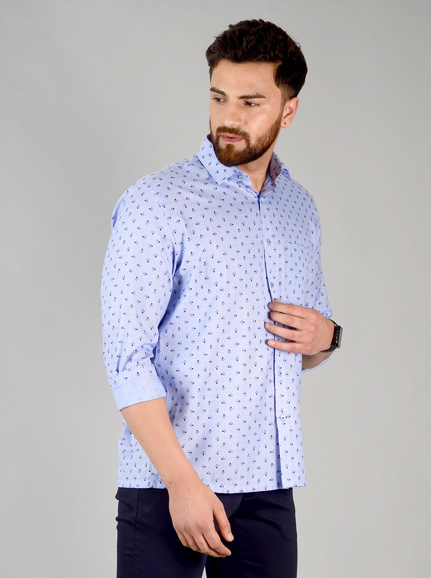Blue Printed Regular Fit Formal Shirt | Greenfibre