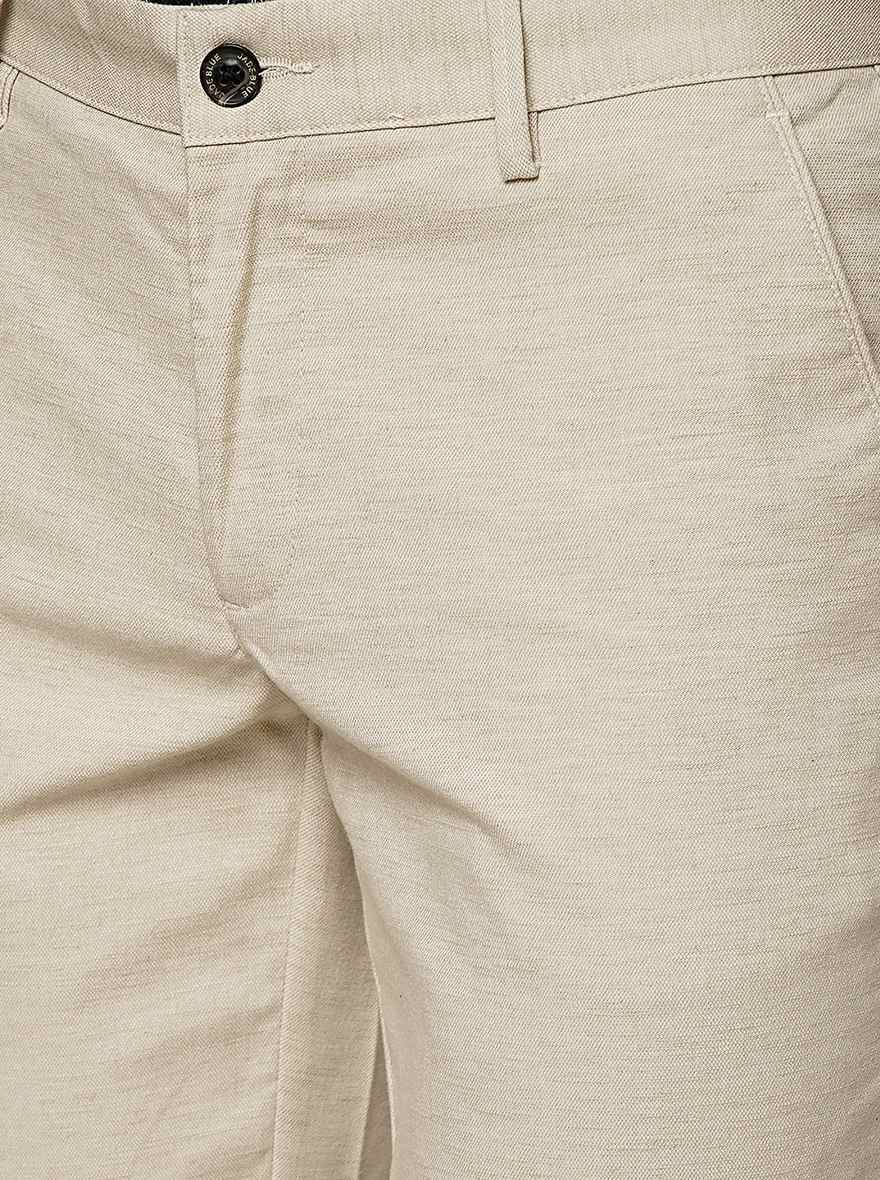 Cream Solid Uno Fit Casual Trouser | JadeBlue