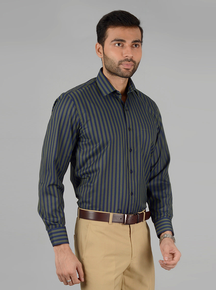 Blue & Grey Striped Regular Fit Formal Shirt | Greenfibre