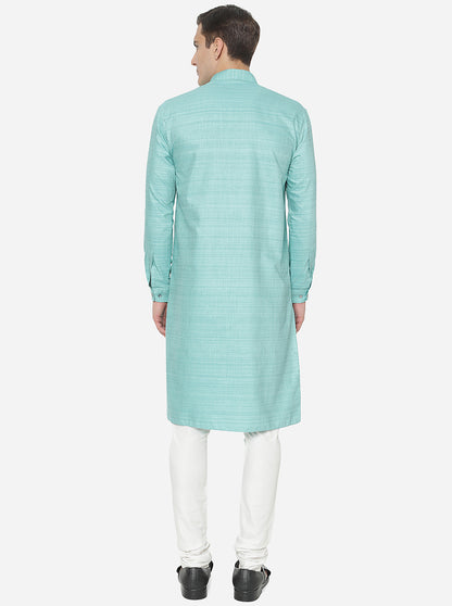Aqua Blue Self Textured Regular Fit Modi Kurta | JadeBlue