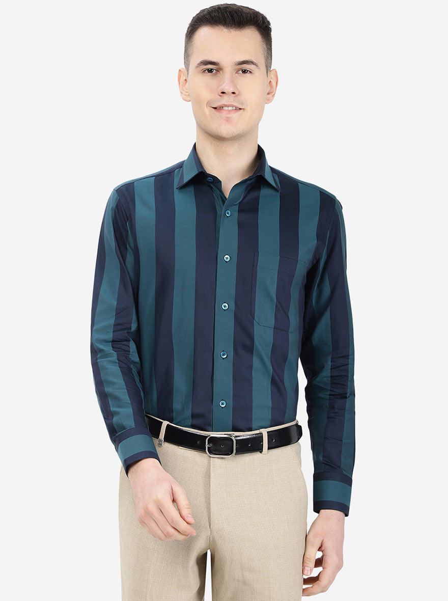 Blue Striped Slim Fit Formal Shirt | Metal