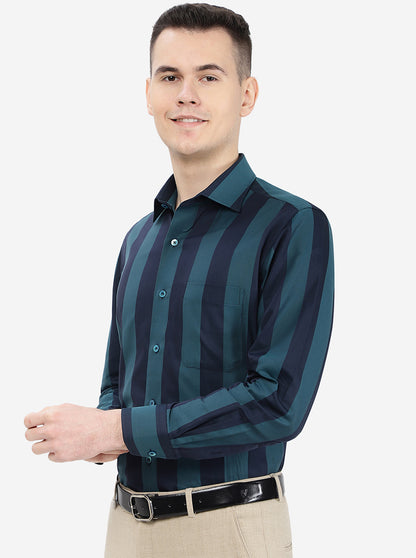 Blue Striped Slim Fit Formal Shirt | Metal
