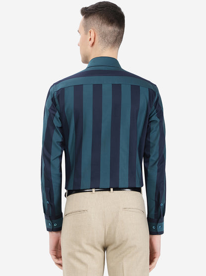 Blue Striped Slim Fit Formal Shirt | Metal