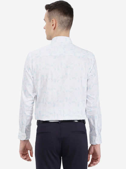 White & Blue Printed Slim Fit Formal Shirt | Metal