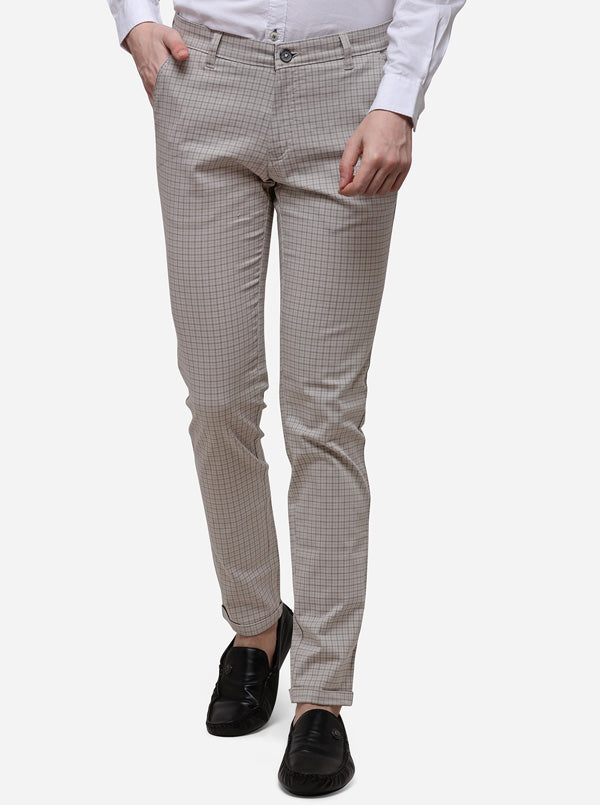 Mens Slim Fit Party Wear Check Trousers