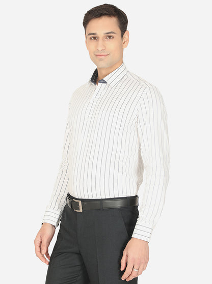White & Navy Blue Striped Slim Fit Formal Shirt | Greenfibre