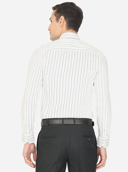 White & Navy Blue Striped Slim Fit Formal Shirt | Greenfibre