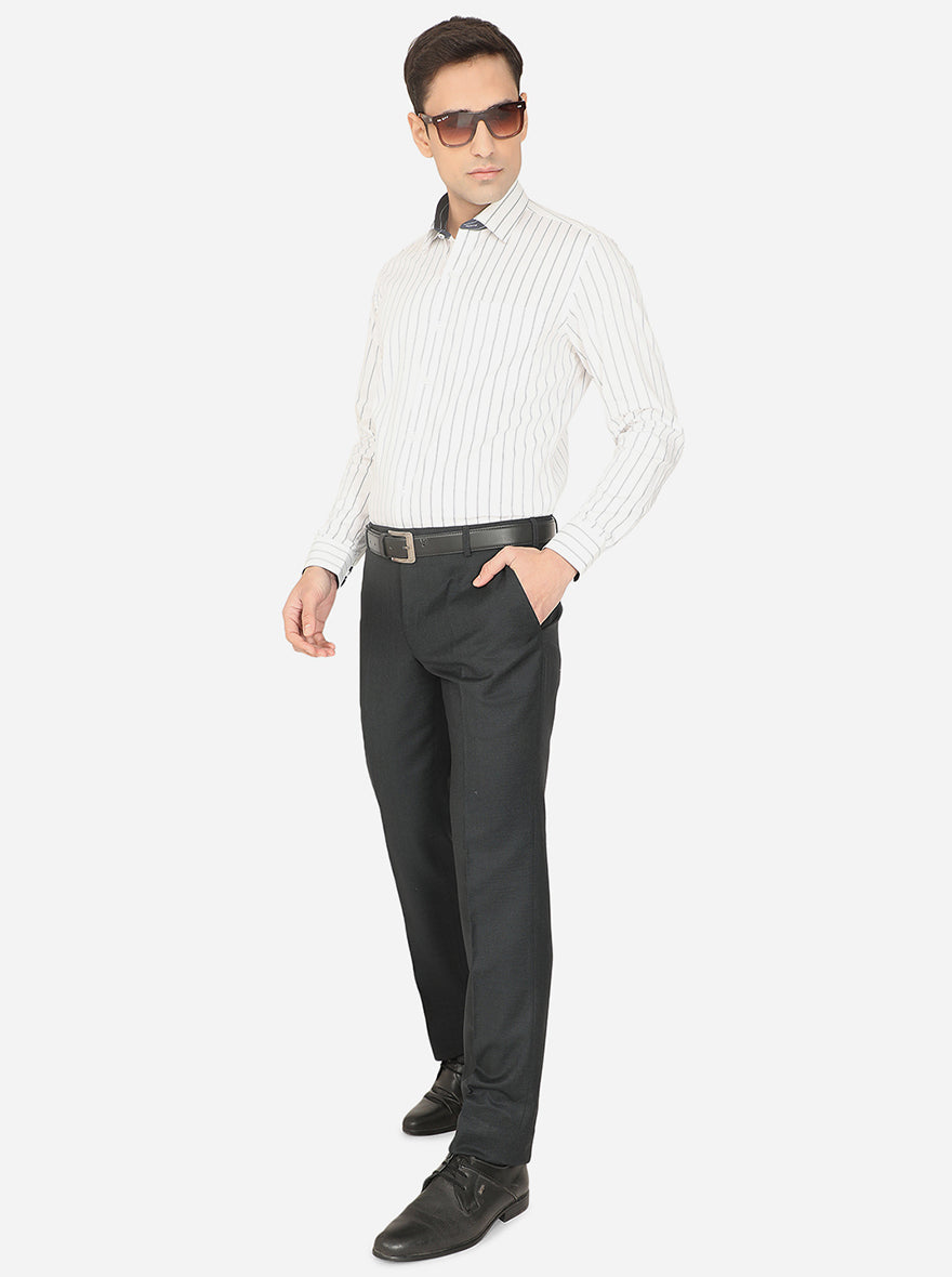 White & Navy Blue Striped Slim Fit Formal Shirt | Greenfibre