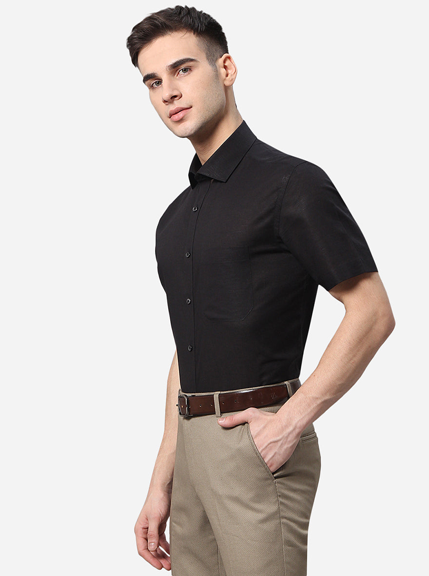 Black Solid Regular Fit Formal Shirt | Greenfibre