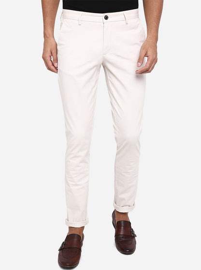 Cream Solid Uno Fit Casual Trouser | JadeBlue