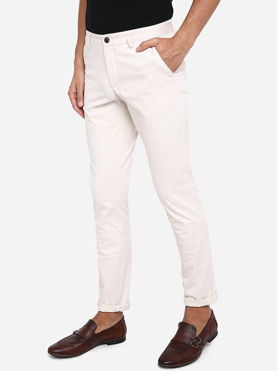 Cream Solid Uno Fit Casual Trouser | JadeBlue