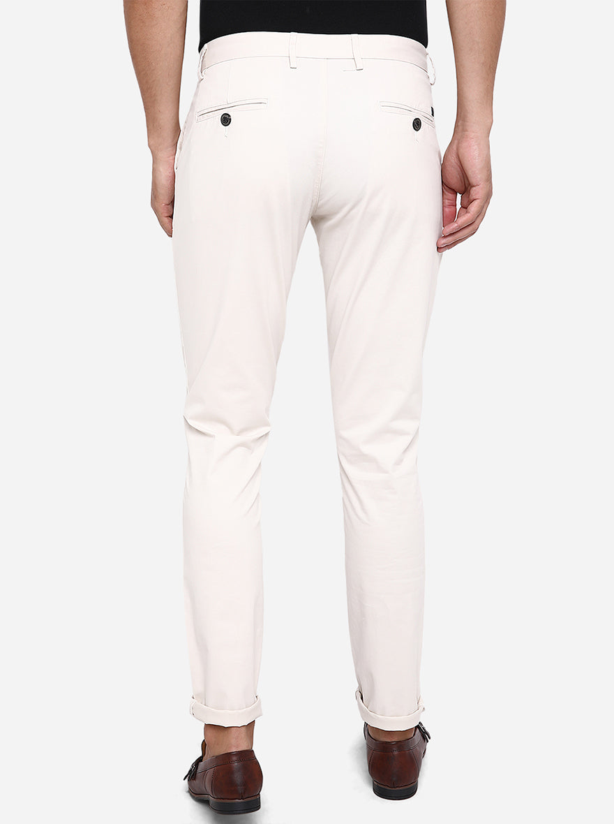 Cream Solid Uno Fit Casual Trouser | JadeBlue