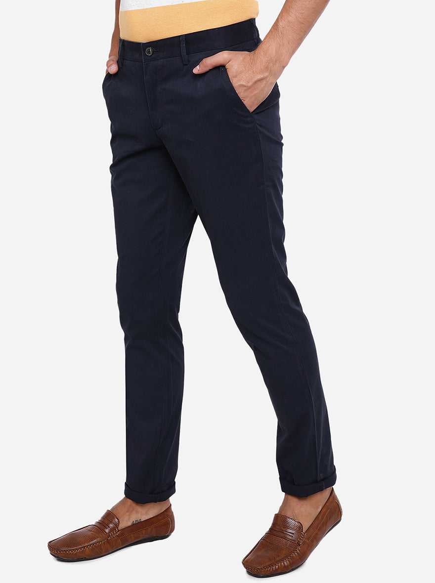 Navy Blue Solid Uno Fit Casual Trouser | JadeBlue