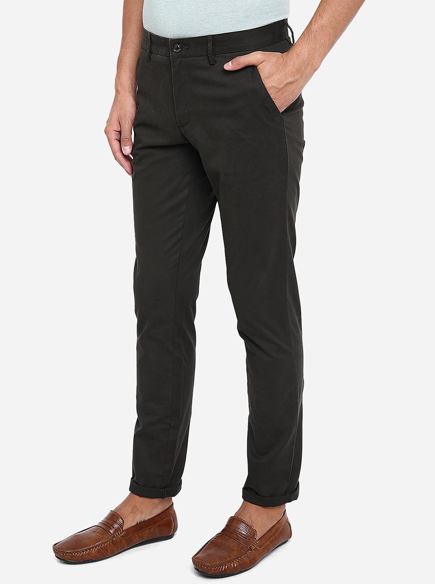 Olive Solid Uno Fit Casual Trouser | JadeBlue
