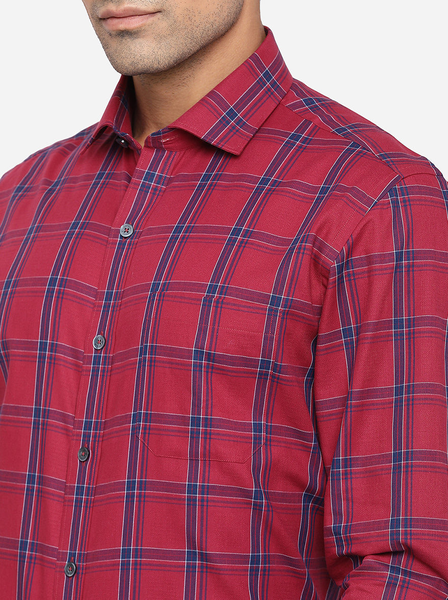 Red & Blue Checked Slim Fit Formal Shirt | JadeBlue