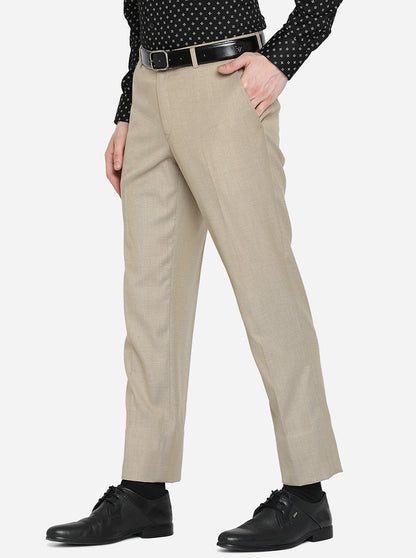 Beige Solid Classic Fit Formal Trouser | Greenfibre