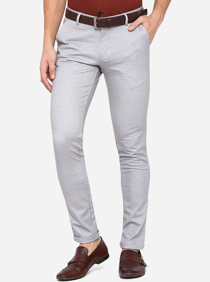 Light Grey Solid Slim Fit Club Wear Trouser | JB Studio