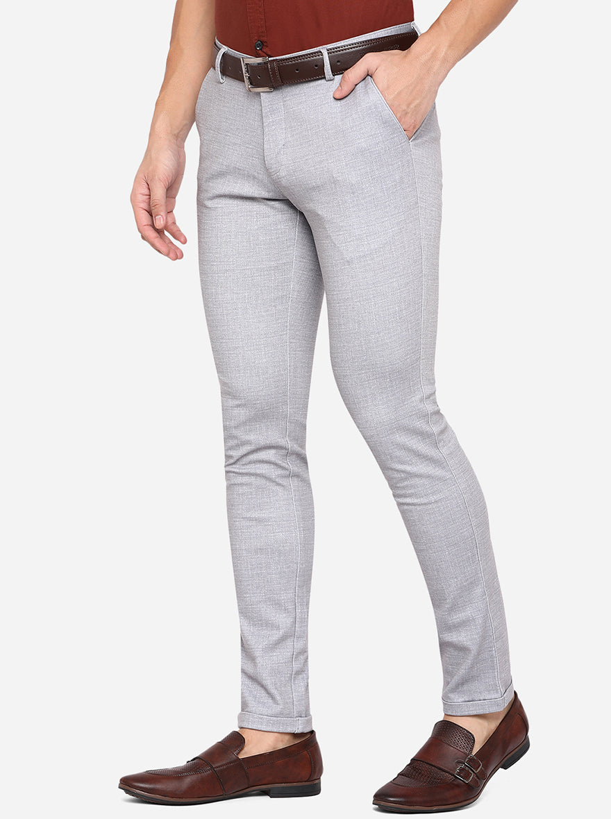 Light Grey Solid Slim Fit Club Wear Trouser | JB Studio
