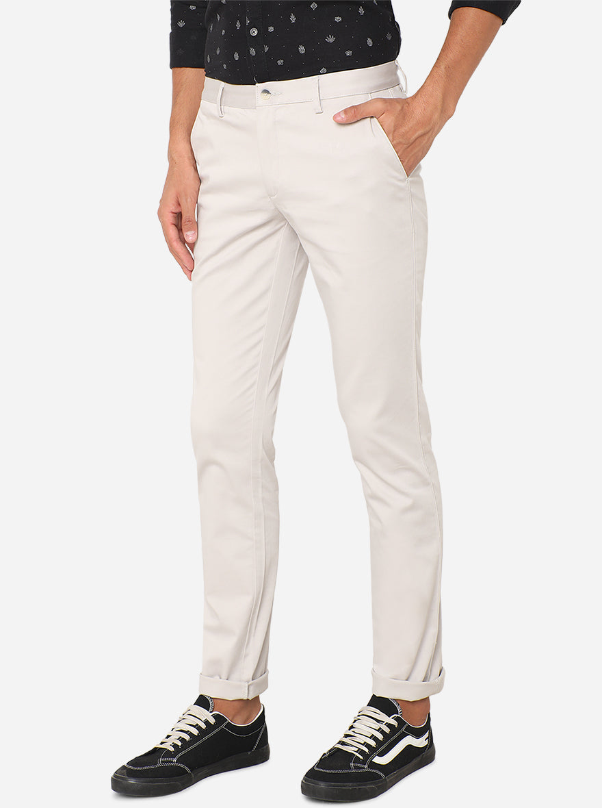 Off-White Solid Super Slim Fit Casual Trouser | Greenfibre