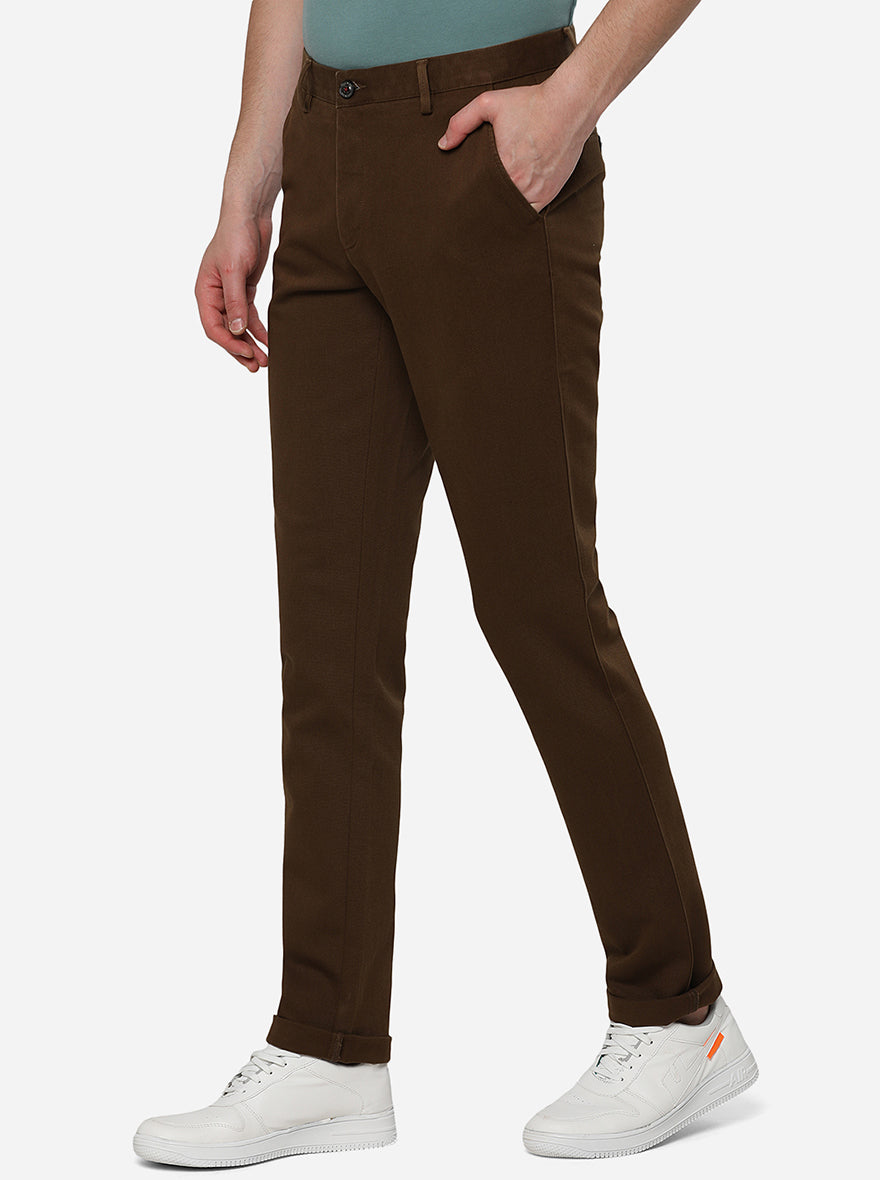 Brown Solid Uno Fit Casual Trouser | JadeBlue