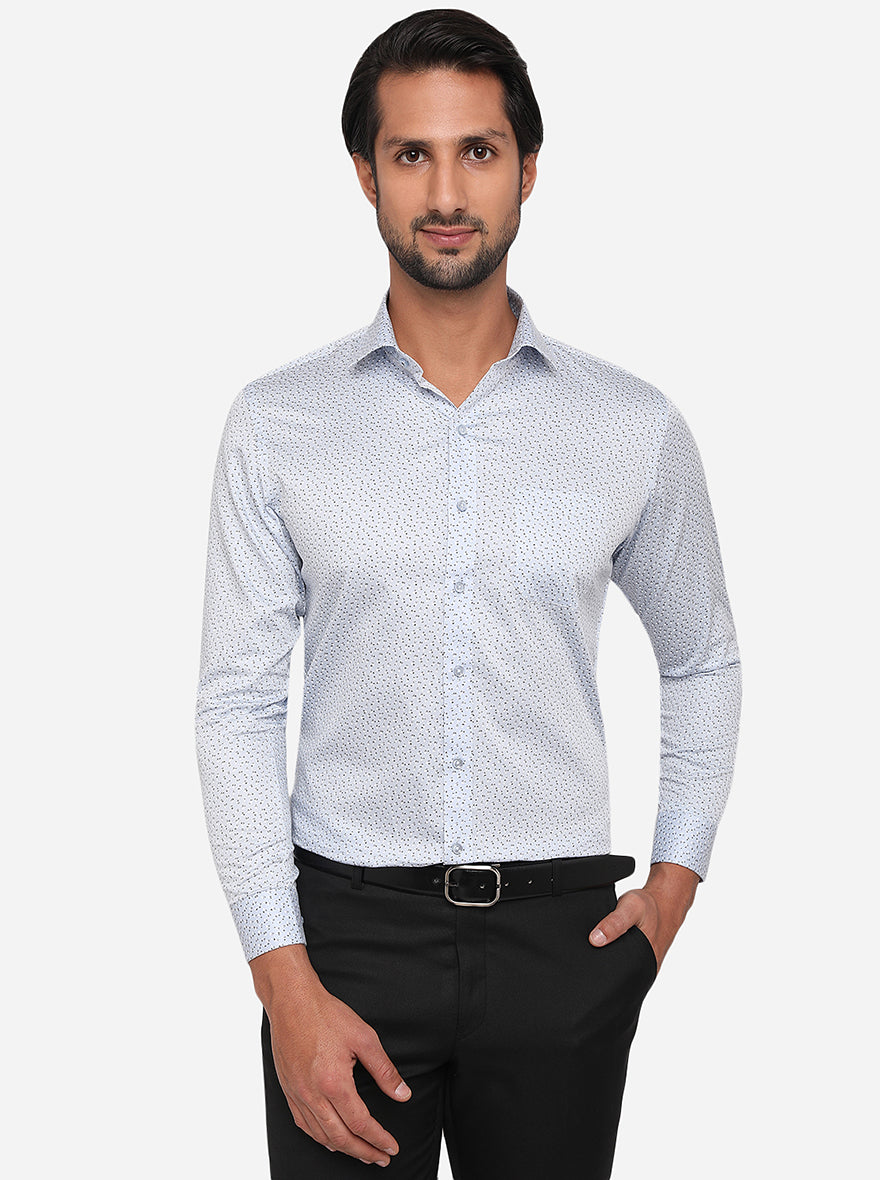 Sky Blue Printed Slim Fit Formal Shirt | Greenfibre