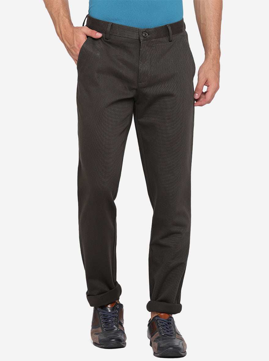 Olive Solid Uno Fit Casual Trouser | JadeBlue